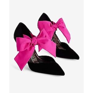 Brian Atwood X Express Pointed Toe Tie Up Pumps Black Pink Bow Women's 8 NEW